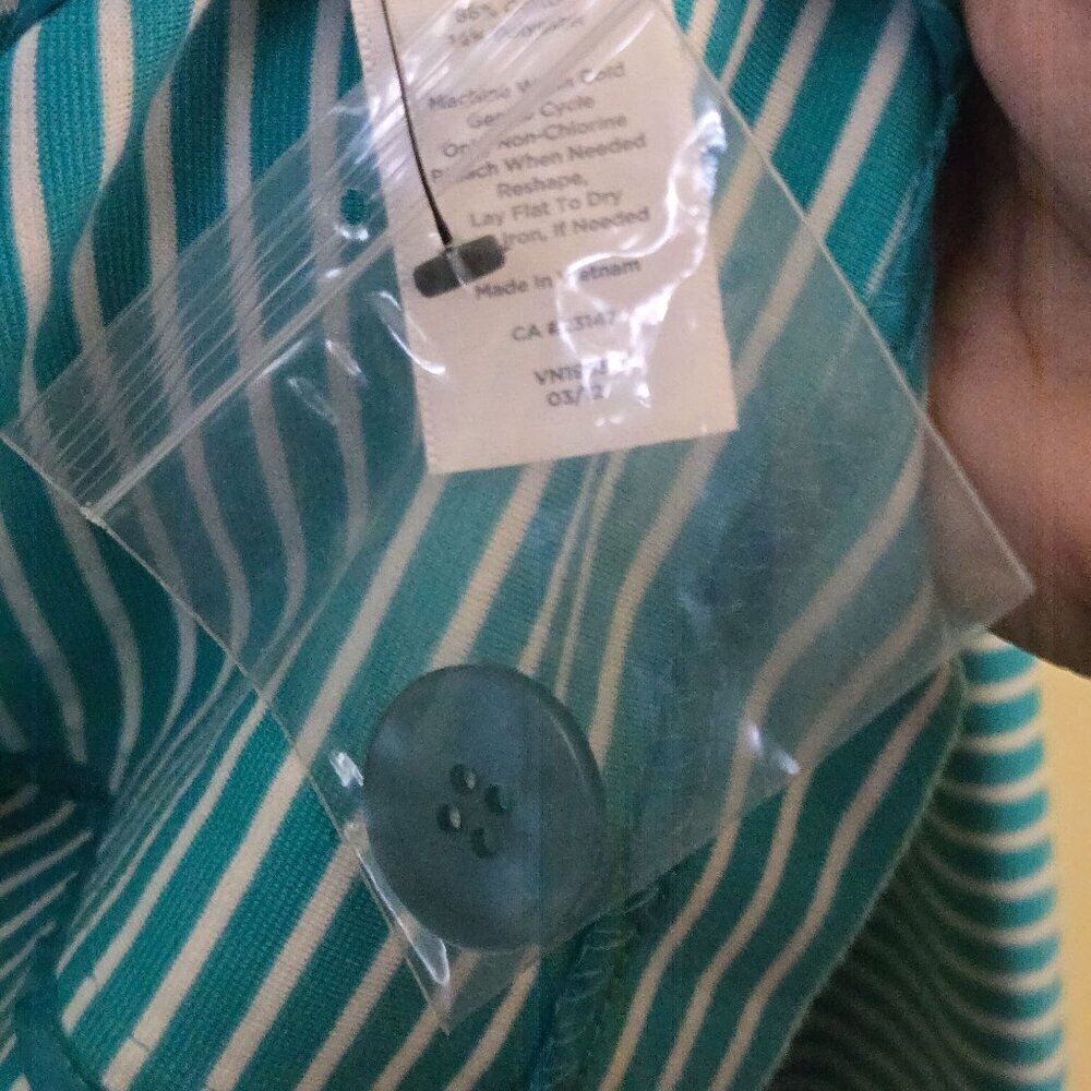 Talbots NWOT Turquoise White Striped 2 Button Cotton Blend Blazer Size M - Picture 6 of 8